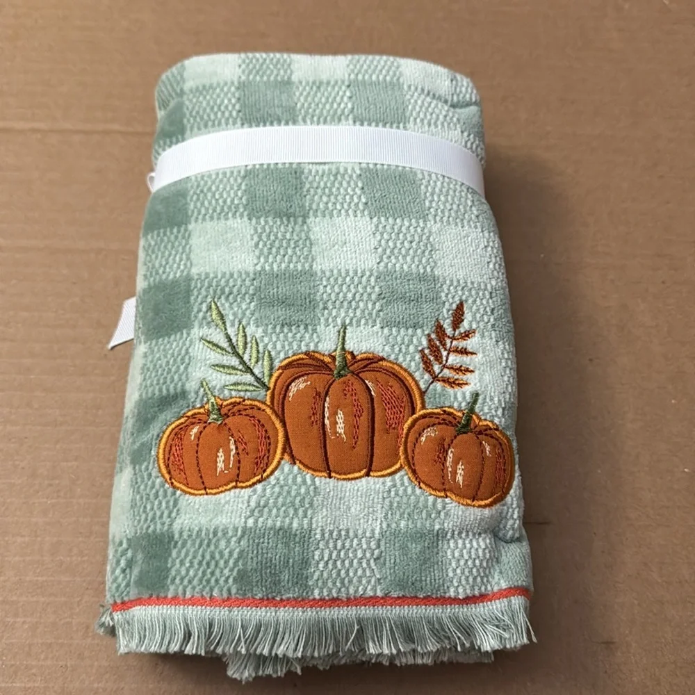 2pc CARO HOME Gingham Pumpkin Hand Towel Set With Fringe - SGMIST